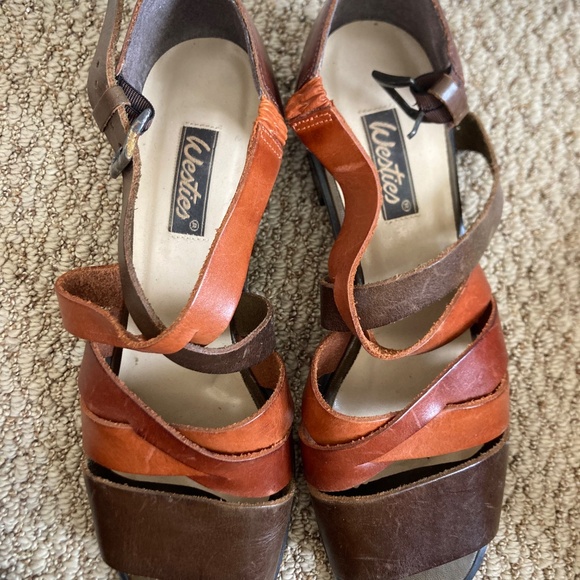 Block heel vintage strappy sandals genuine leather size 10 by Westies - Picture 2 of 9